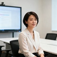 某上市科技公司行政总监，短发干练女士，会议室背景可见会议平板